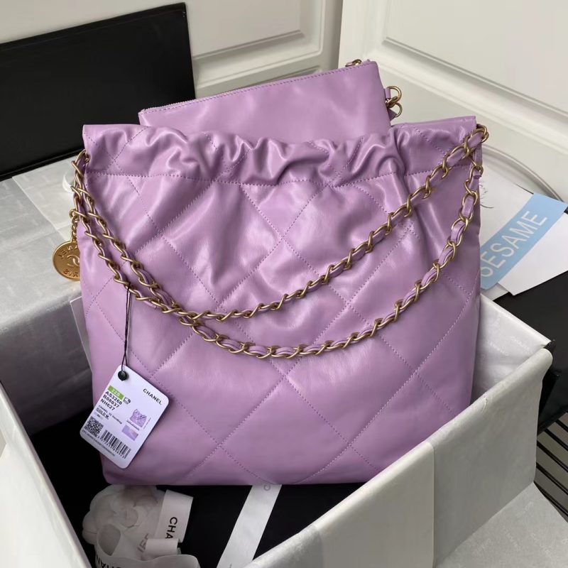 Chanel 22 AS3260 Small Bag Purple Calfskin Gold Hardware - Image 2