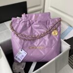 Chanel 22 AS3260 Small Bag Purple Calfskin Gold Hardware