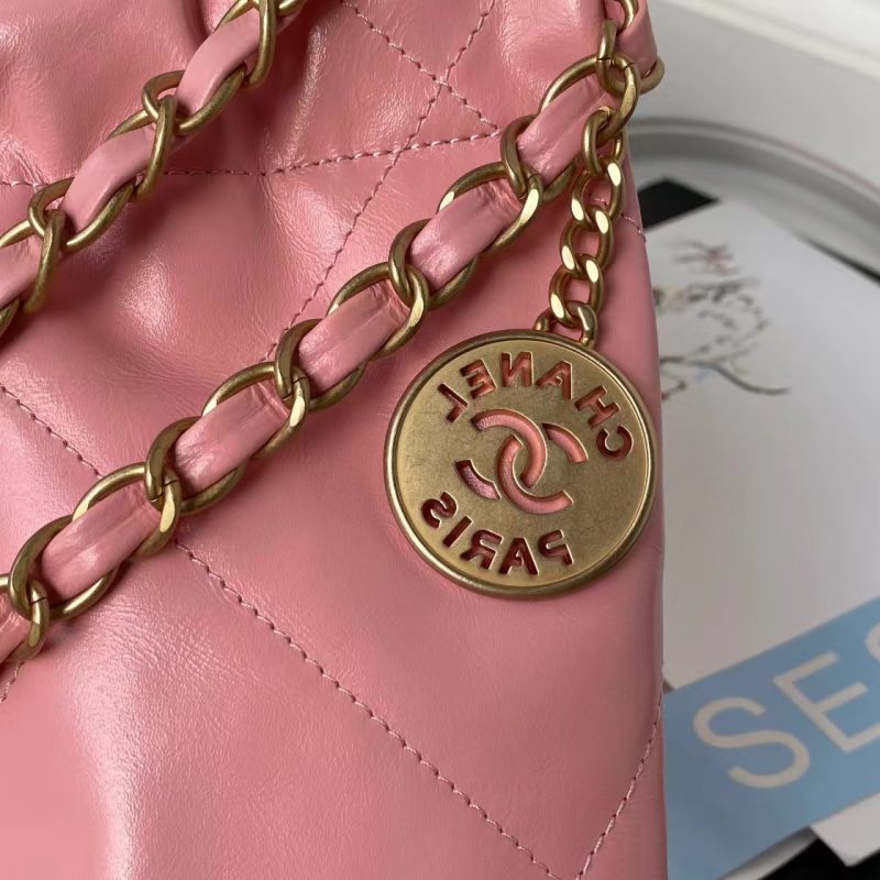 Chanel 22 AS3260 Small Bag Pink Calfskin Gold Hardware - Image 6