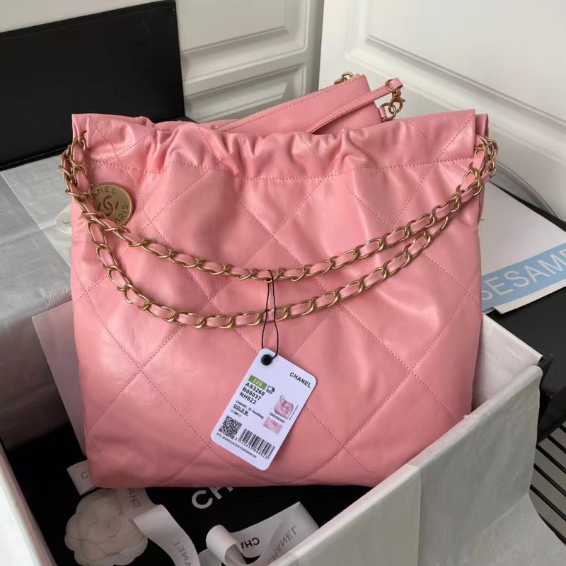 Chanel 22 AS3260 Small Bag Pink Calfskin Gold Hardware - Image 2