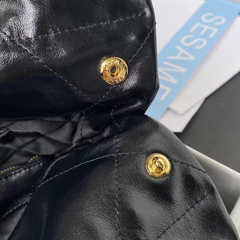 Chanel 22 AS3260 Small Bag Black Shiny Crumpled Calfskin Gold Hardware - Image 7