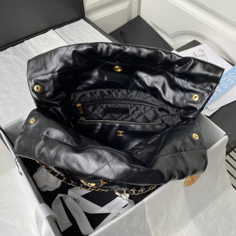 Chanel 22 AS3260 Small Bag Black Shiny Crumpled Calfskin Gold Hardware - Image 4