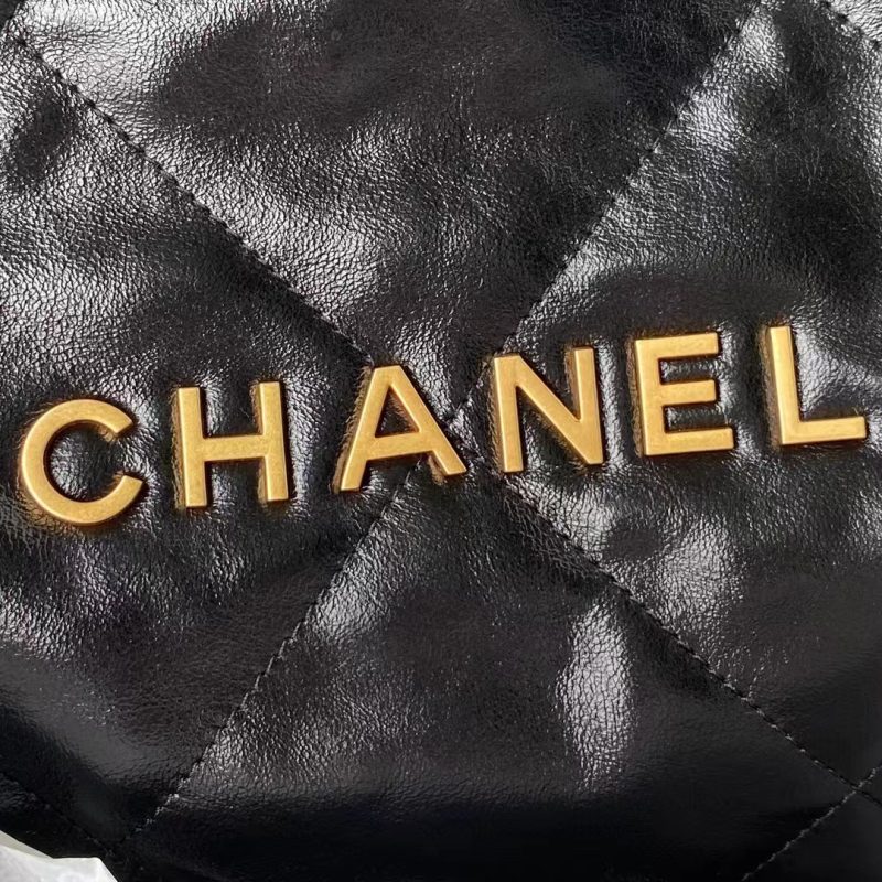 Chanel 22 AS3260 Small Bag Black Shiny Crumpled Calfskin Gold Hardware - Image 3