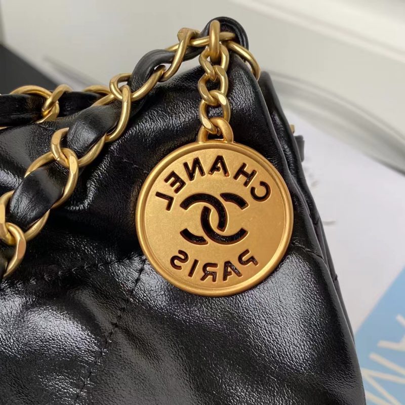 Chanel 22 AS3260 Small Bag Black Shiny Crumpled Calfskin Gold Hardware - Image 6