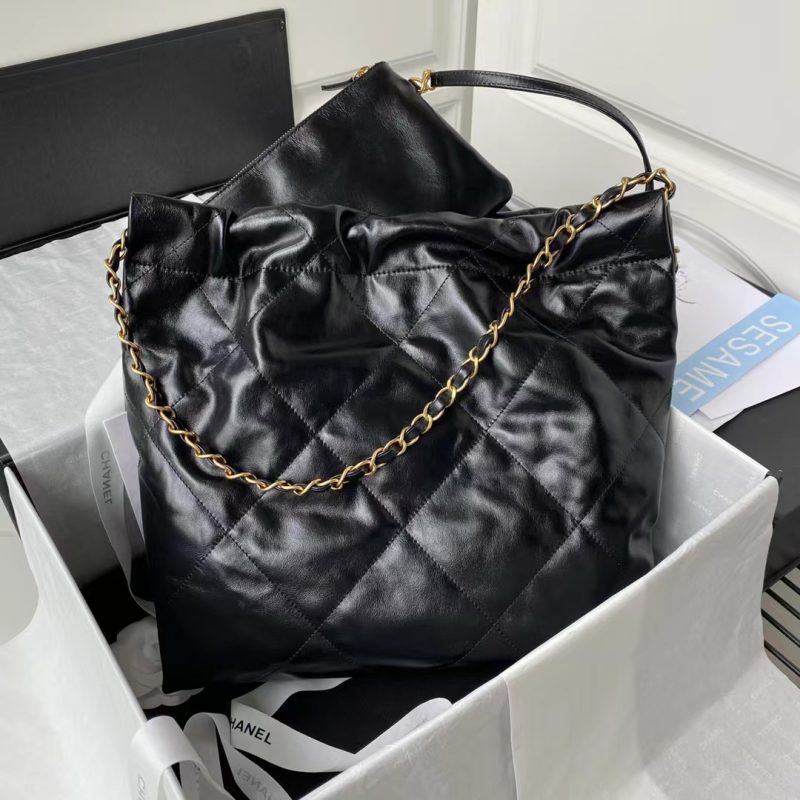 Chanel 22 AS3260 Small Bag Black Shiny Crumpled Calfskin Gold Hardware - Image 2