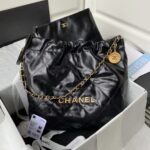 Chanel 22 AS3260 Small Bag Black Shiny Crumpled Calfskin Gold Hardware