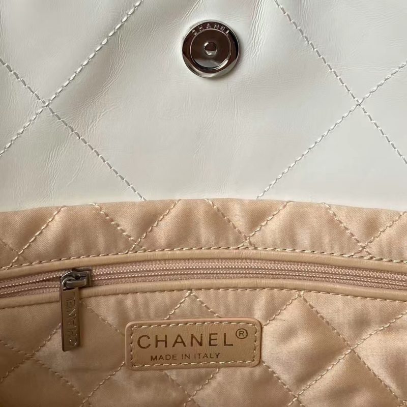 Chanel 22 AS3260 Small Bag White Calfskin Silver Gradient Hardware - Image 9