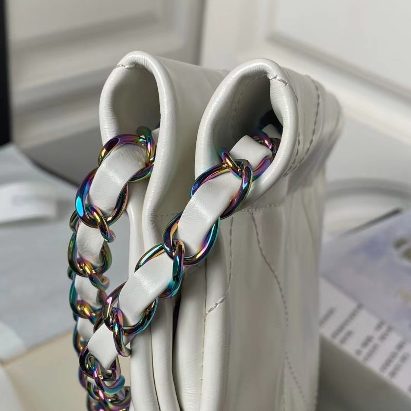 Chanel 22 AS3260 Small Bag White Calfskin Silver Gradient Hardware - Image 4