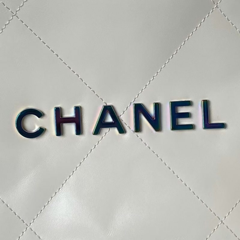 Chanel 22 AS3260 Small Bag White Calfskin Silver Gradient Hardware - Image 3