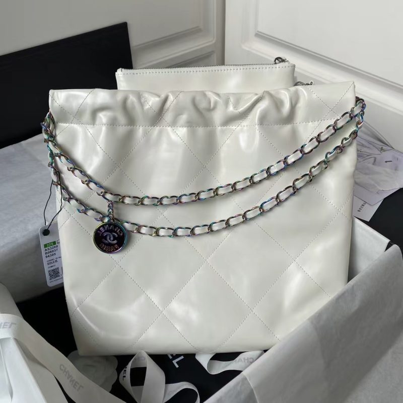 Chanel 22 AS3260 Small Bag White Calfskin Silver Gradient Hardware - Image 2