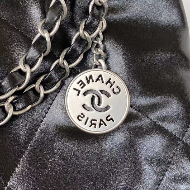 Chanel 22 AS3260 Small Bag Black Calfskin Silver Hardware - Image 6
