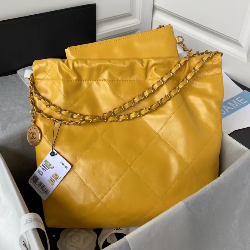 Chanel 22 AS3260 Small Bag Yellow Calfskin Gold Hardware - Image 2