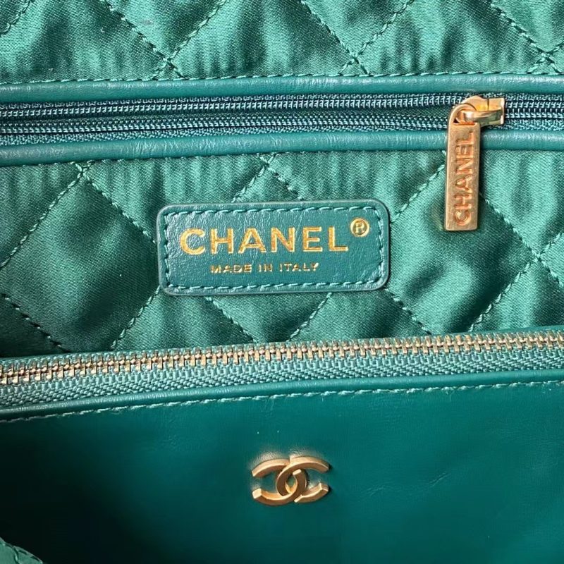 Chanel 22 AS3260 Small Bag Dark Green Calfskin Gold Hardware - Image 8