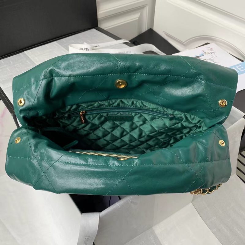 Chanel 22 AS3260 Small Bag Dark Green Calfskin Gold Hardware - Image 6