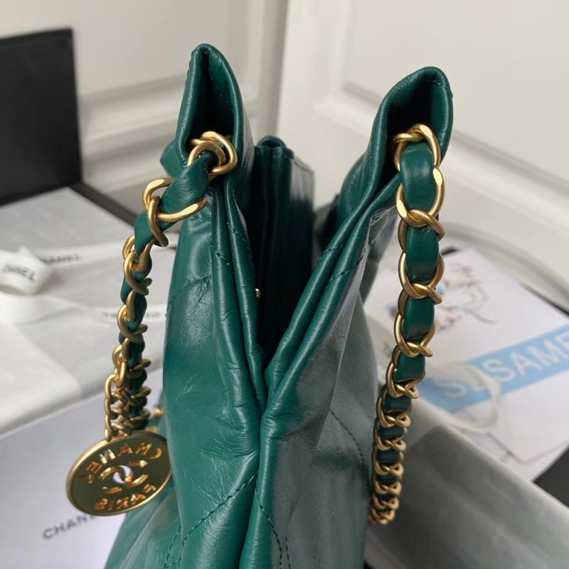 Chanel 22 AS3260 Small Bag Dark Green Calfskin Gold Hardware - Image 5