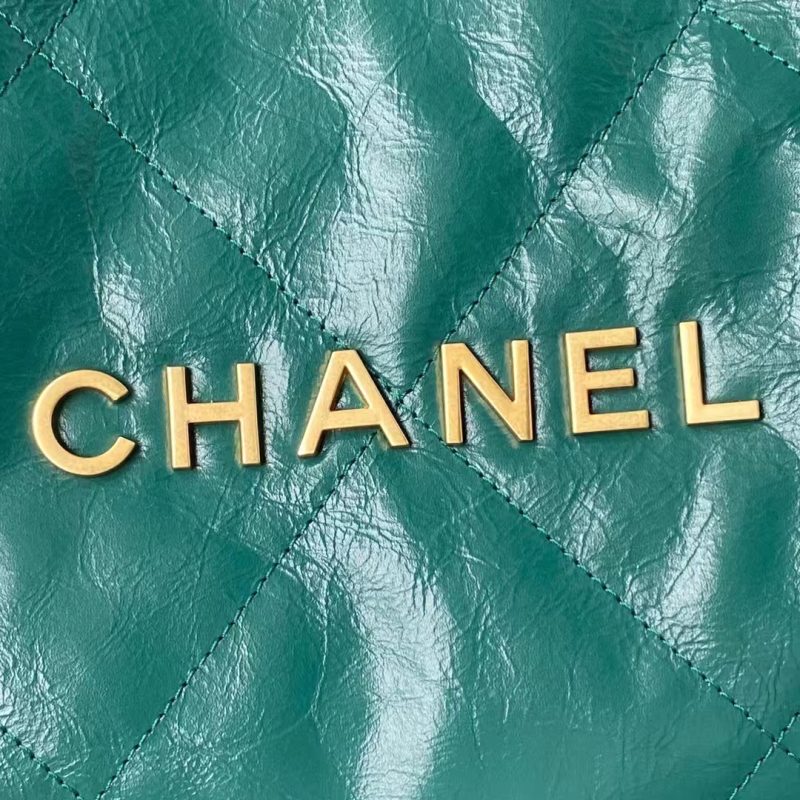 Chanel 22 AS3260 Small Bag Dark Green Calfskin Gold Hardware - Image 3