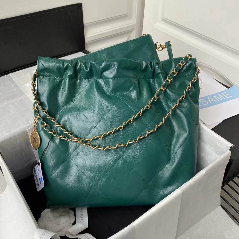 Chanel 22 AS3260 Small Bag Dark Green Calfskin Gold Hardware - Image 2