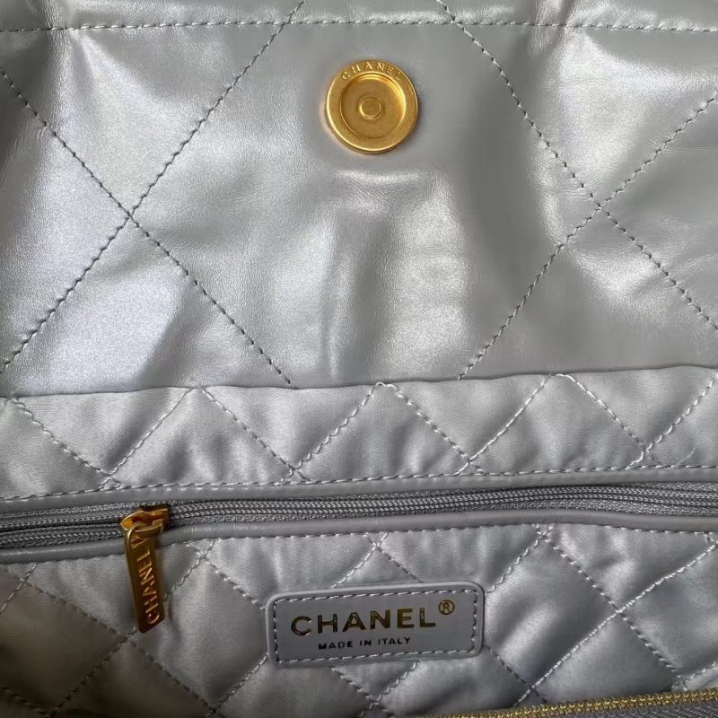 Chanel 22 AS3260 Small Bag Grey Calfskin Gold Hardware - Image 8