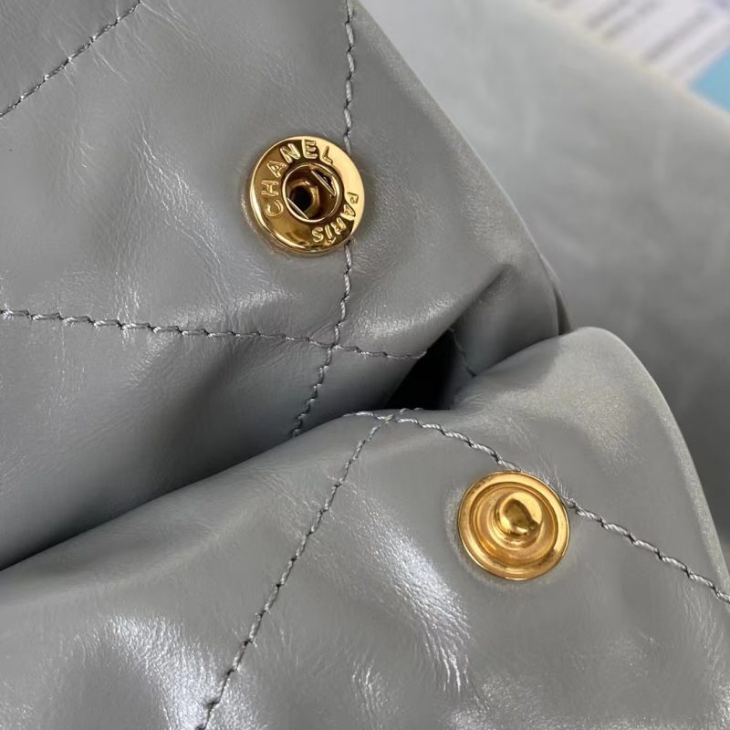 Chanel 22 AS3260 Small Bag Grey Calfskin Gold Hardware - Image 9