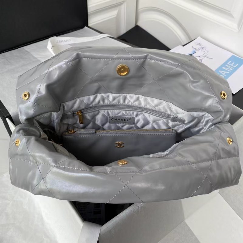 Chanel 22 AS3260 Small Bag Grey Calfskin Gold Hardware - Image 4