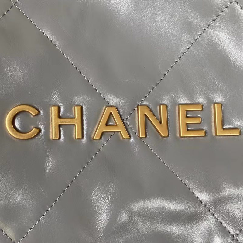 Chanel 22 AS3260 Small Bag Grey Calfskin Gold Hardware - Image 3