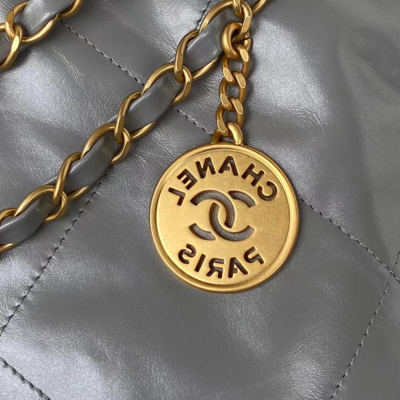 Chanel 22 AS3260 Small Bag Grey Calfskin Gold Hardware - Image 6
