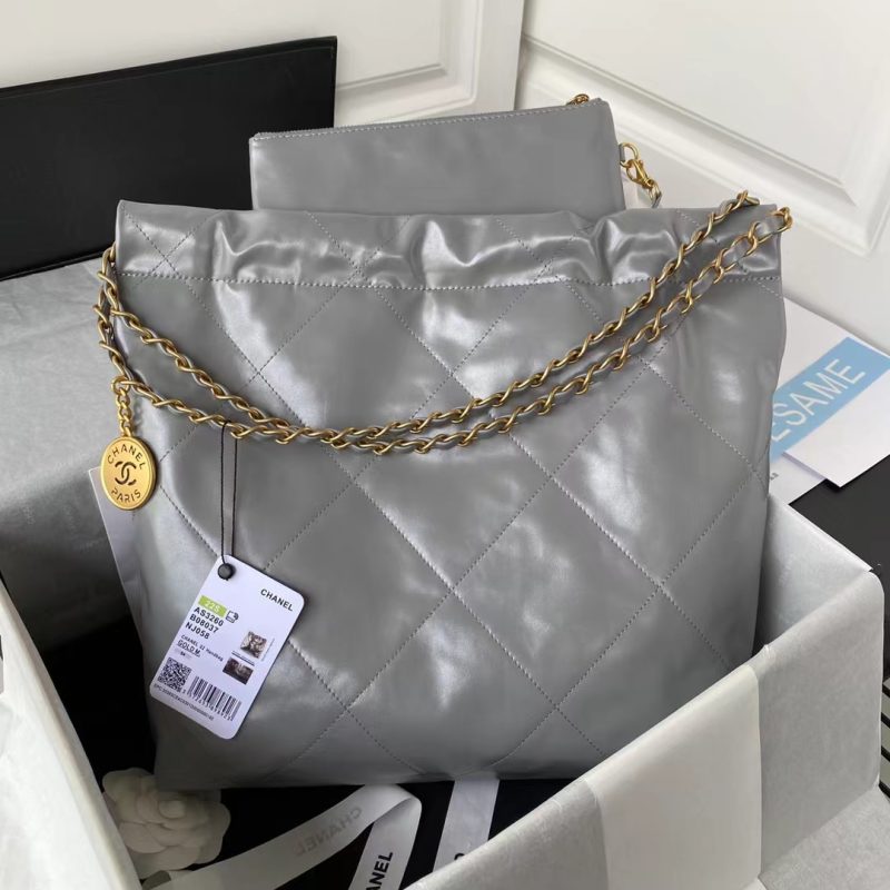 Chanel 22 AS3260 Small Bag Grey Calfskin Gold Hardware - Image 2